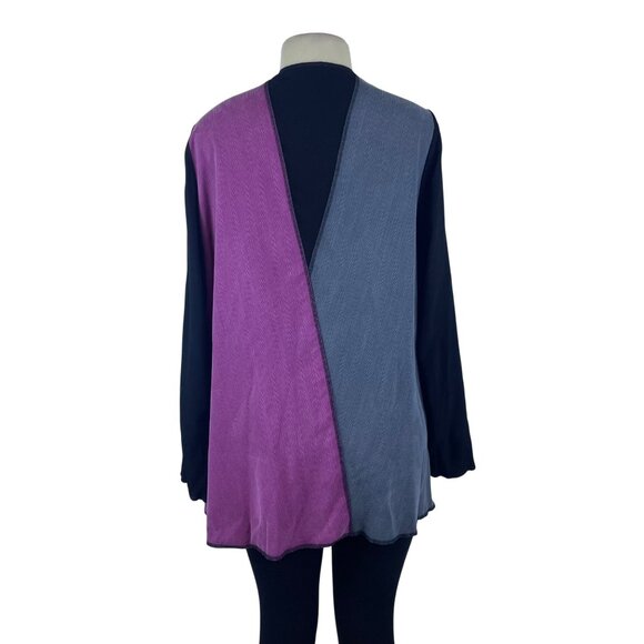 Ahni Womens Black Purple Gray Rayon Abstract Open Jacket Handmade USA Size 2 - Picture 3 of 7